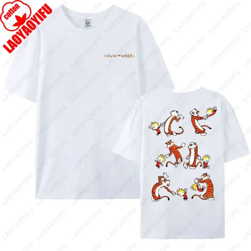 Drôle Calvin et Hobbes T-shirt graphique coton pour hommes femmes tenue décontracté nostalgie vieill