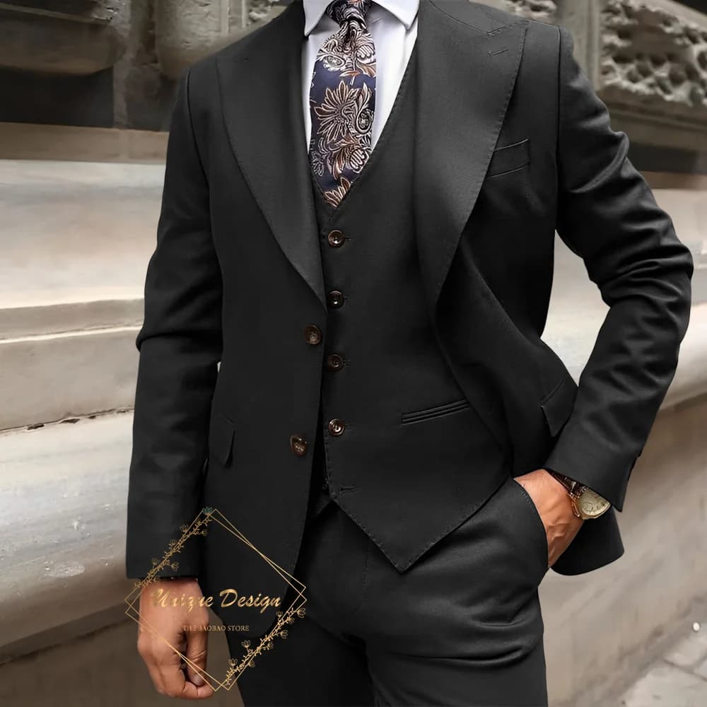 Costume marron classique pour hommes, ensemble 3 pièces, veste à revers, gilet, pantalon, tenue cint