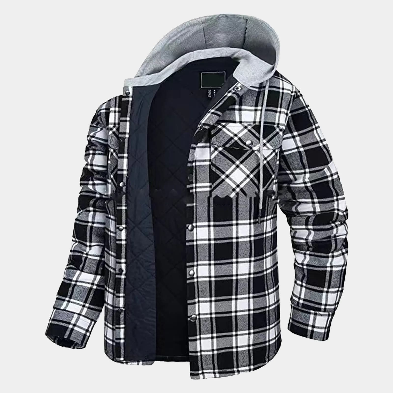Hommes flanelle chemise veste Plaid matelassé doublé cordon hiver manteaux décontractés épais à capu