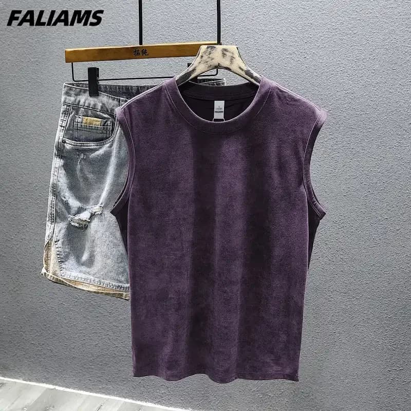 Gilet décontracté sans manches pour homme, style vintage, lavé, violet