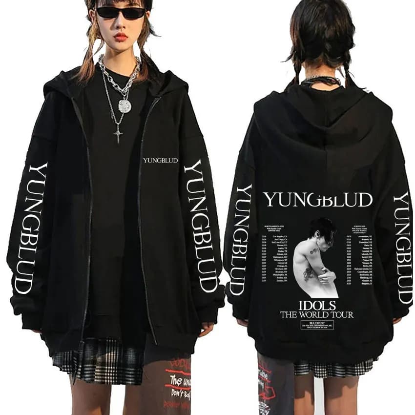 Yungblud IDOLS The World Tour 2025 sweat à capuche avec fermeture éclair Fans cadeau hommes femmes H