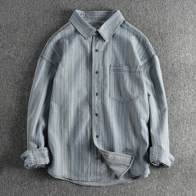 Chemise décontractée à manches longues pour hommes, manteau tendance rétro, tissu tissé lavé pour fa