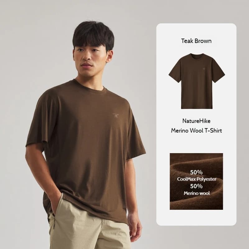 Naturehike laine mérinos séchage rapide t-shirt ras du cou en plein air randonnée décontracté haut s