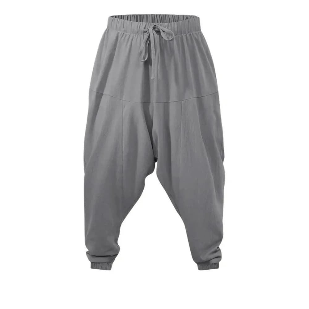 Pantalon Harem pour Homme en Coton et Lin, Coupe Ample, Entrejambe Bas, Confortable, Style Streetwea