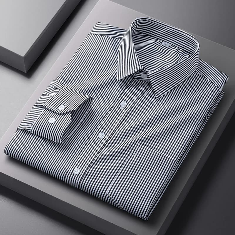 Chemise Formelle Homme Manches Longues Couleur Unie Rayée Tendance Business avec Poche Blanche Vêtem