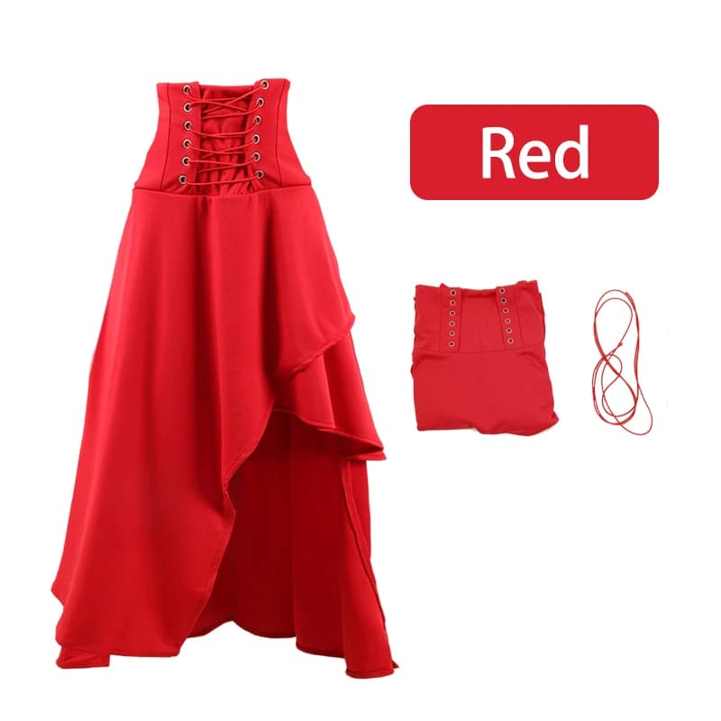 Jupe Vintage Steampunk Style Médiéval pour Femme, Vêtement d'Halloween, Couleur Unie, à Lacets, Tail