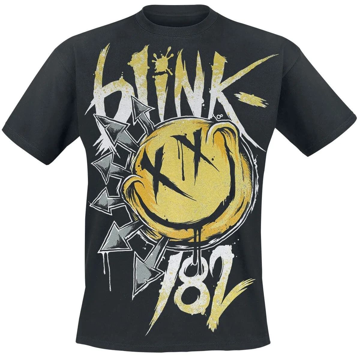 Blink-182 X Eyes Smiley 182 T-shirt en coton imprimé Pop Punk Streetwear unisexe col rond à manches