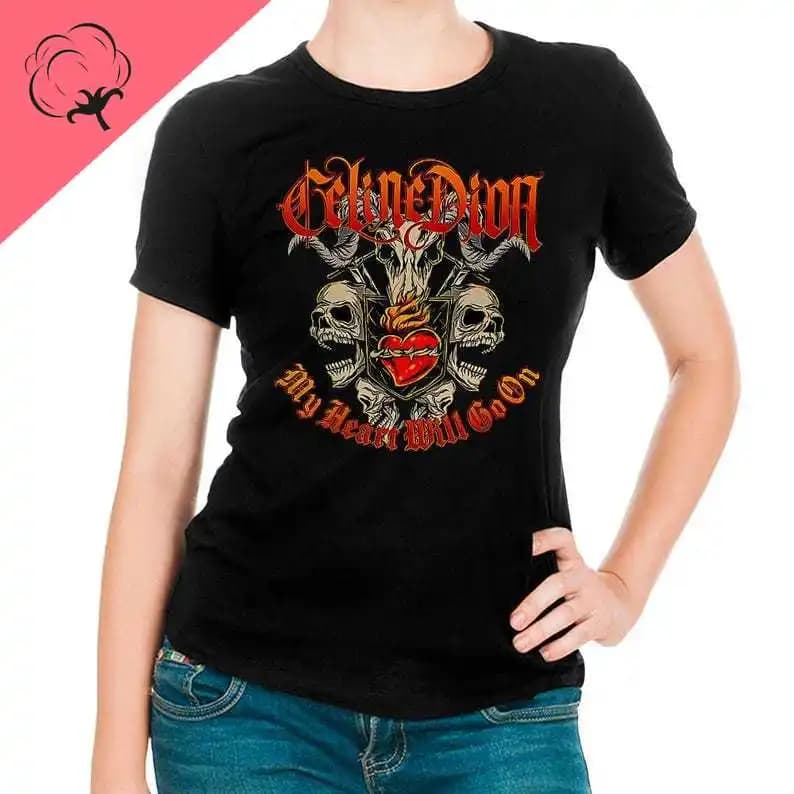 C-Celine Dion mon coeur va en métal lourd décontracté drôle T-Shirt Hip Hop Streetwear Harajuku musi
