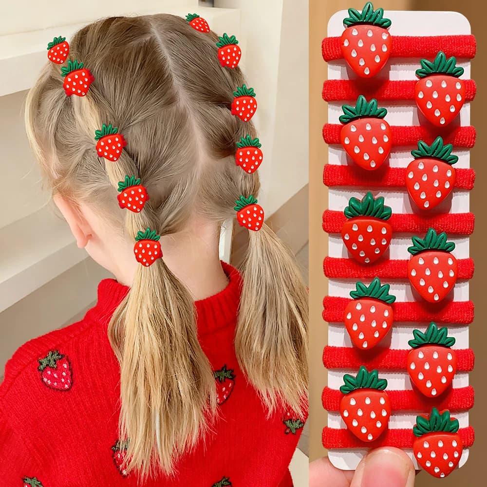 Ensemble d'attaches de cheveux multicolores en forme de fraise, 10 pièces, Design mignon, accessoire
