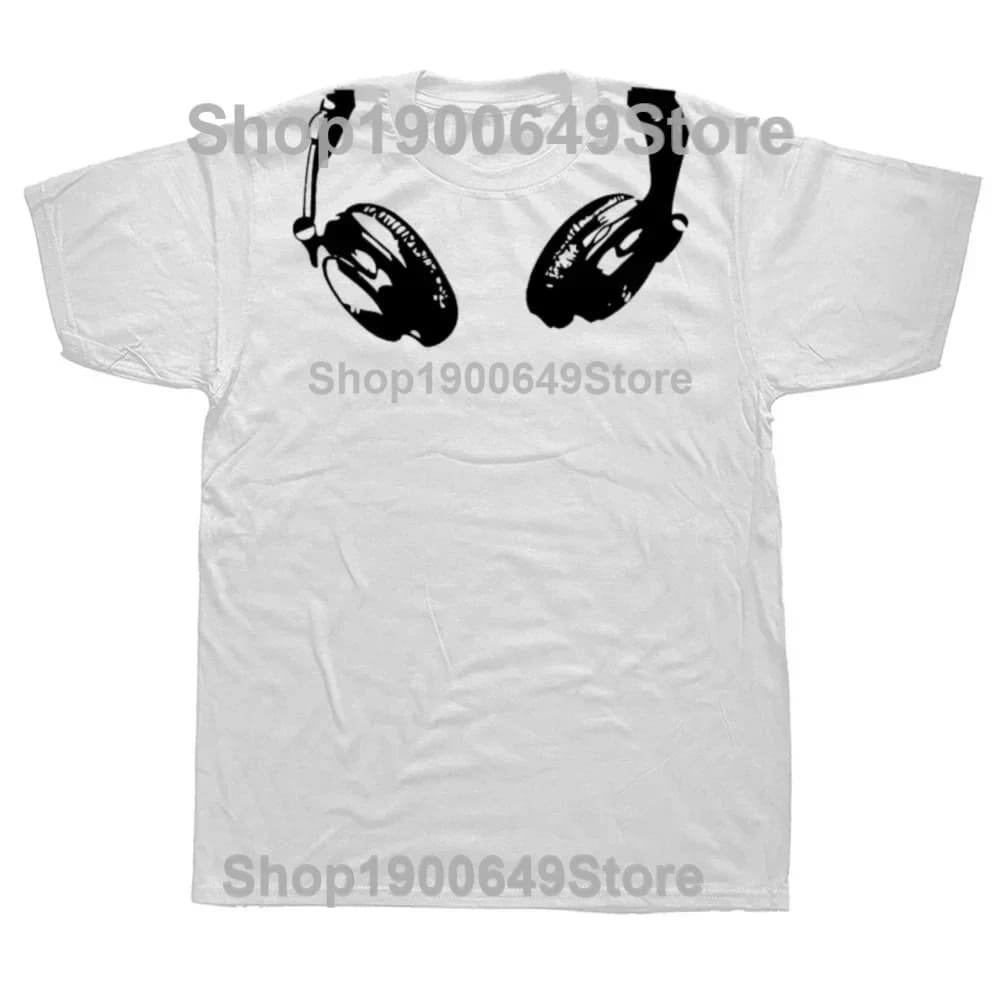 T-shirt unisexe autour du cou avec écouteurs drôles, Cool Music, Rock and Roll, DJ, Mode décontracté