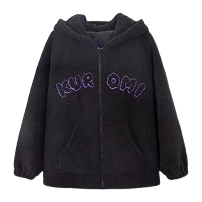 Sanrio Anime Kuromi vêtements femmes noir broderie sweats à capuche Y2k hauts automne hiver mince ma