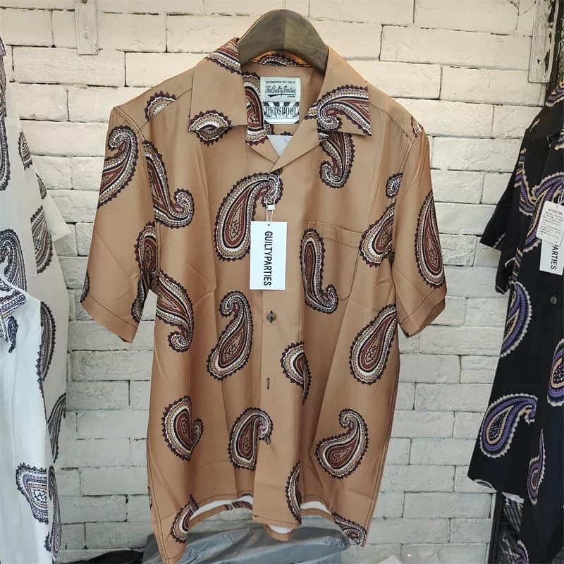 Chemise à manches courtes pour hommes, vêtements de travail japonais avec logo textuel brodé, couleu