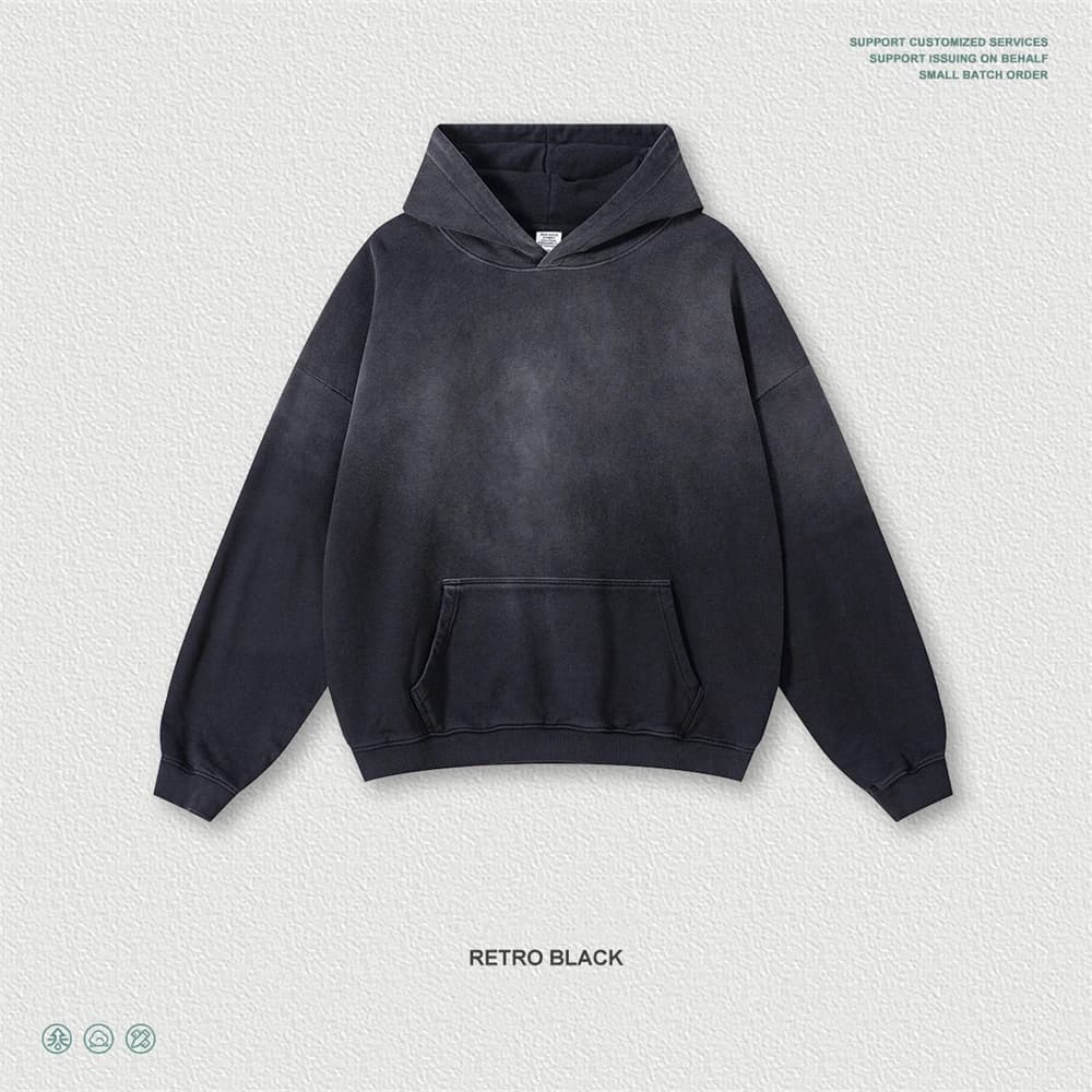 ZODF Vintage 480gsm singe lavé dégradé sweat à capuche en coton pour homme unisexe rétro haute rue e