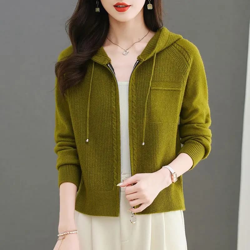 Cardigan tricoté à capuche rouge Rose pour femmes, court, nouveau Style avec ceinture haute, veste p