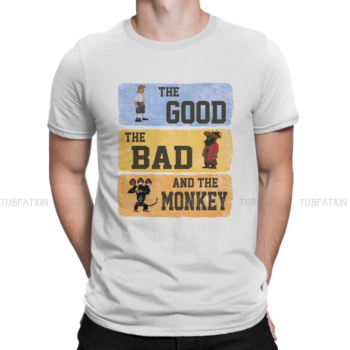 Le bon le mauvais Pirate homme t-shirt singe île jeu col rond manches courtes 100% coton t-shirt Hum