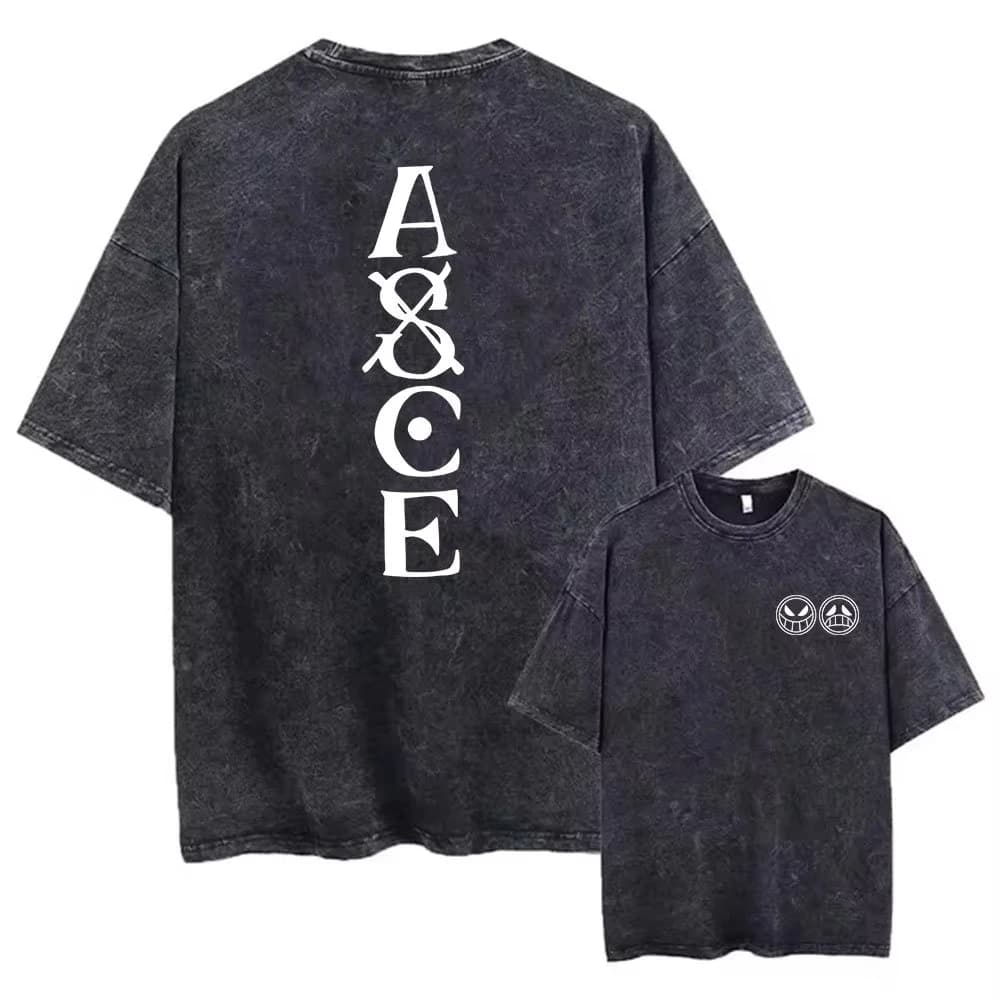 T-shirts graphiques One Piece pour hommes, décontractés, oversize, effet délavé, style Harajuku, ins