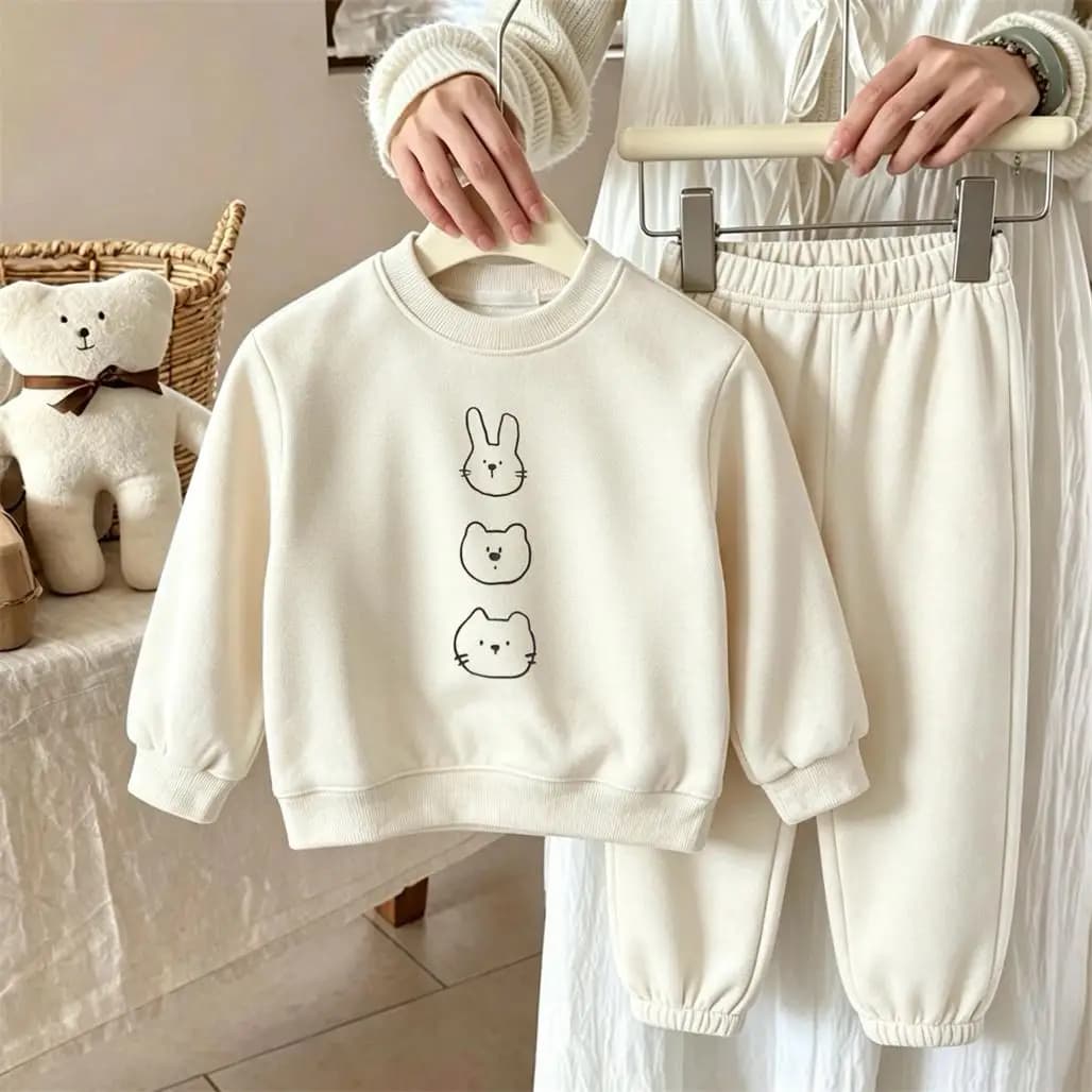 Ensemble rose, jaune et beige : sweat à capuche imprimé et pantalon ample pour tout-petit – Nouvelle