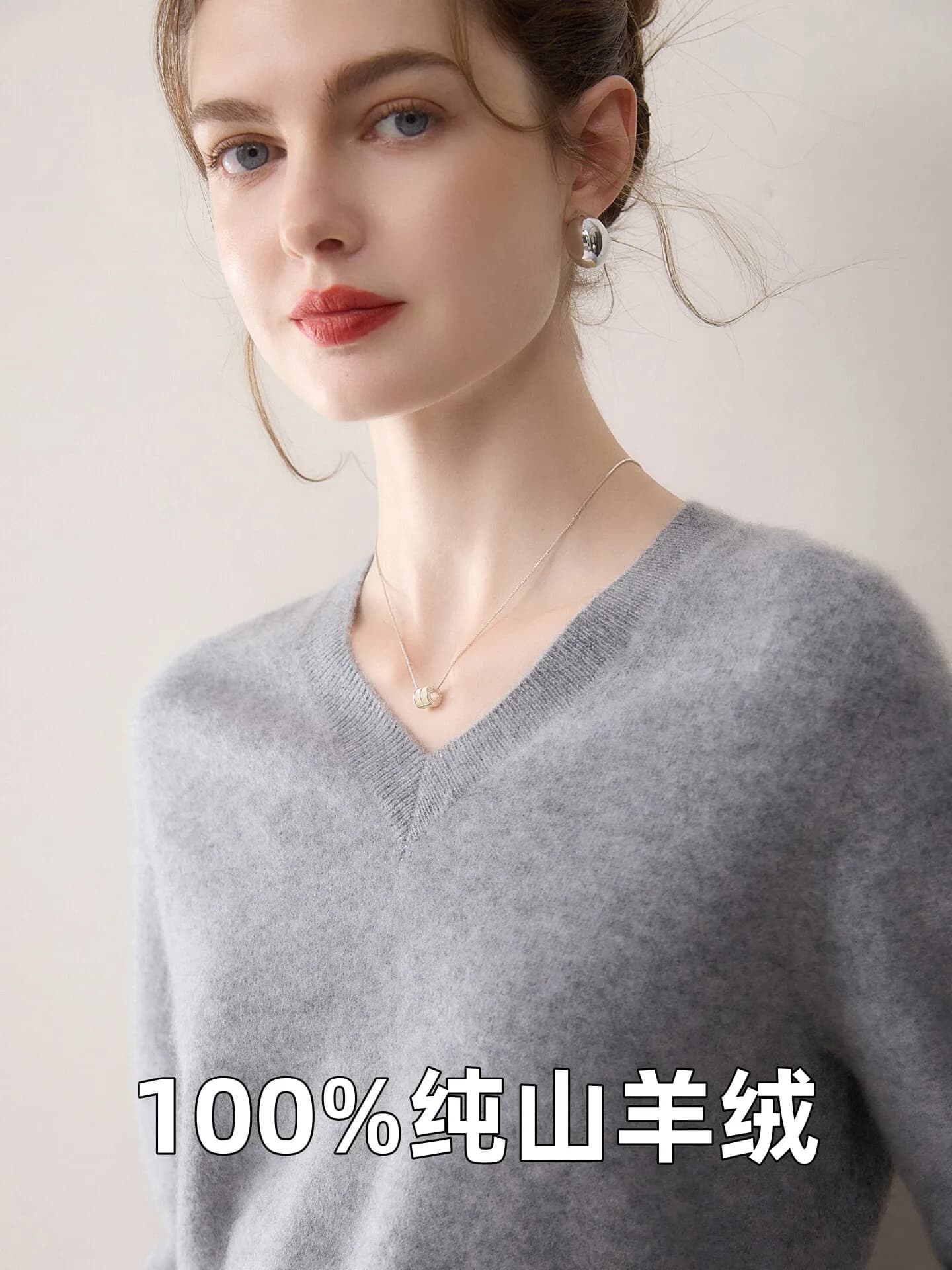 Pull 100% cachemire pour femme, col en V, coupe ample et élégante, avec un haut en cachemire à porte