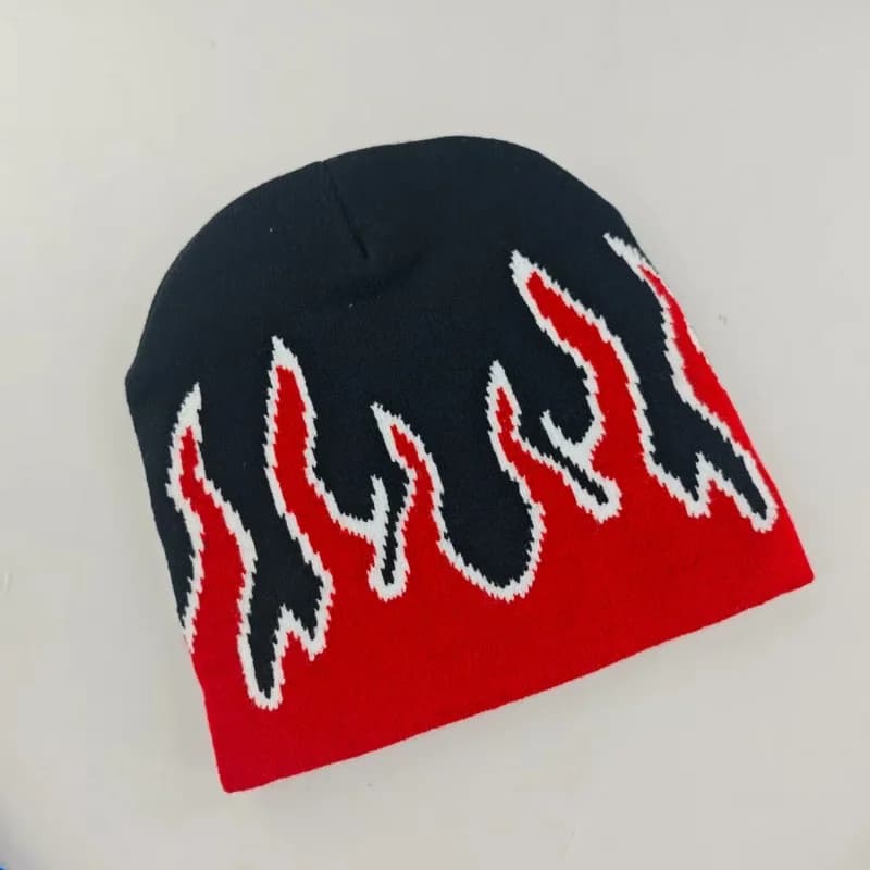 1 pièce de bonnet tricoté à motif de flamme imprimé double face, à la mode et à la mode, adapté aux