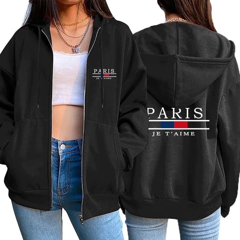 Femmes à capuche pardessus maison impression veste à glissière quotidien sweat-shirt décontracté en