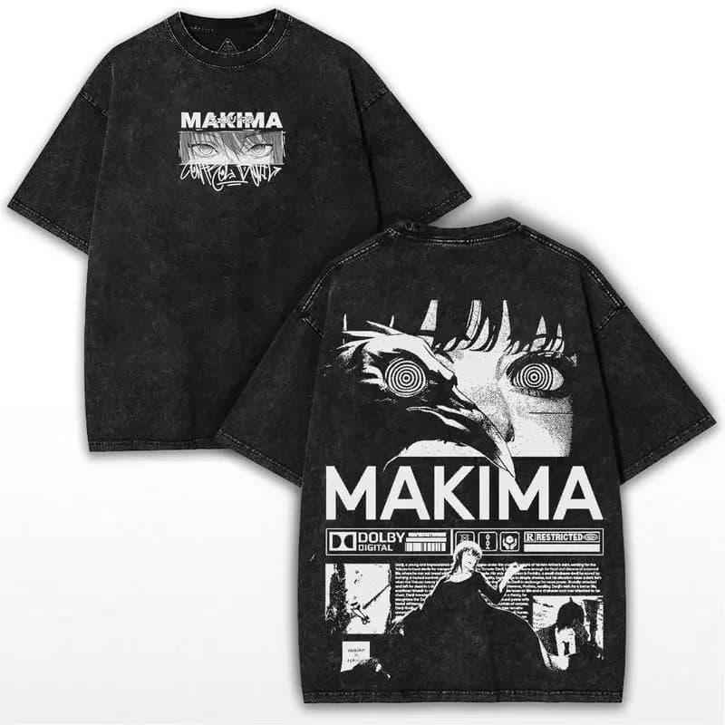 T-shirt Manga Chainsaw Man Makima pour Hommes et Femmes, T-shirt Vintage Lavé, Manches Courtes en Co