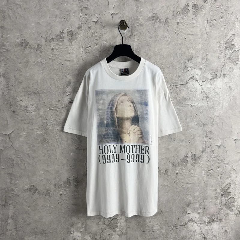 T-shirt Saint Print pour Hommes et Femmes, Motif Lettres Avant et Arrière, Coupe Oversize, Style Vin