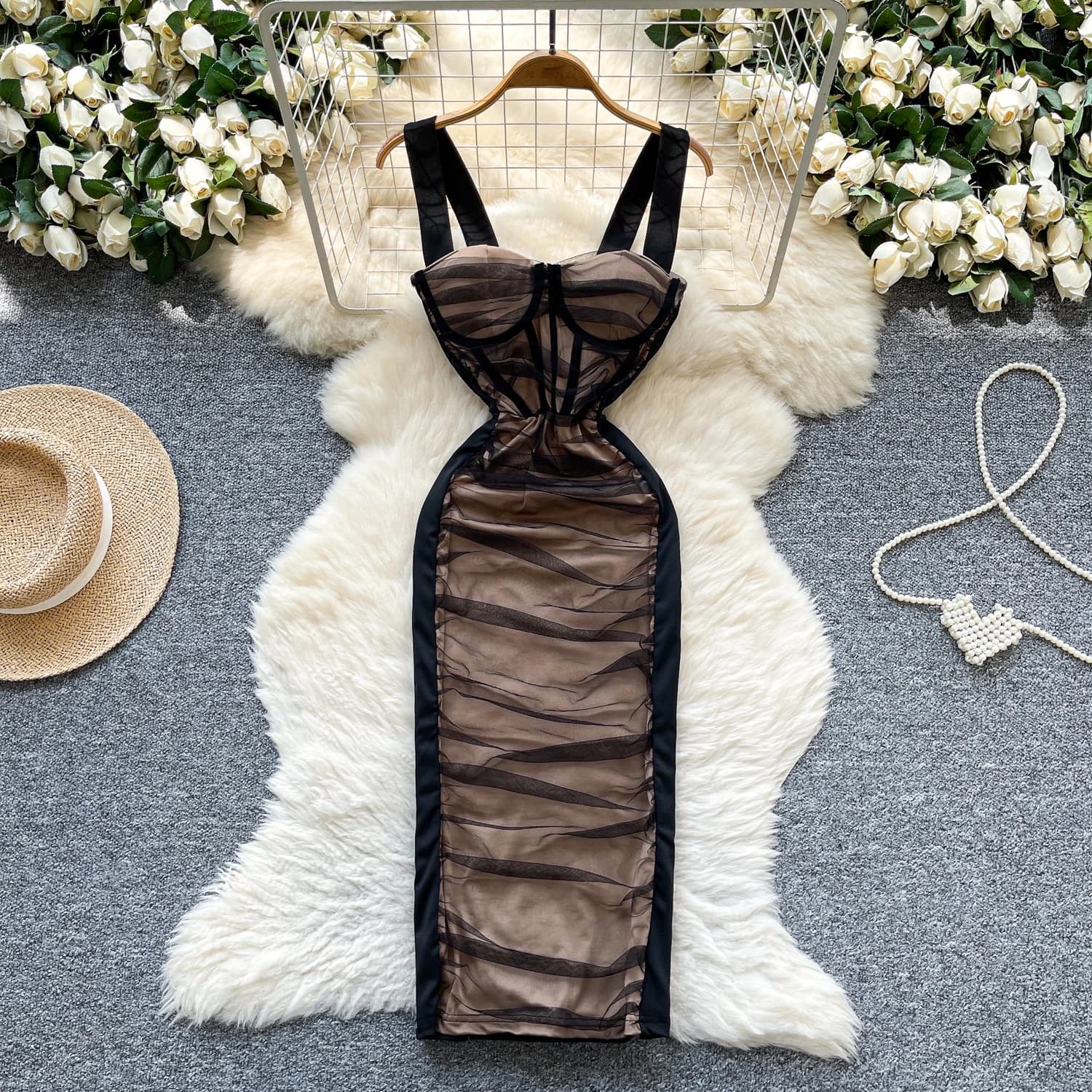 Chic vintage plissé mince maille robe crayon élégante fée mode coréenne Boho robe d'été femmes vêtem