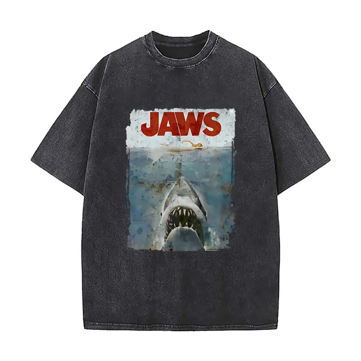 Jaws Fear Retro Thriller T-shirt d'été en coton rétro délavé pour hommes