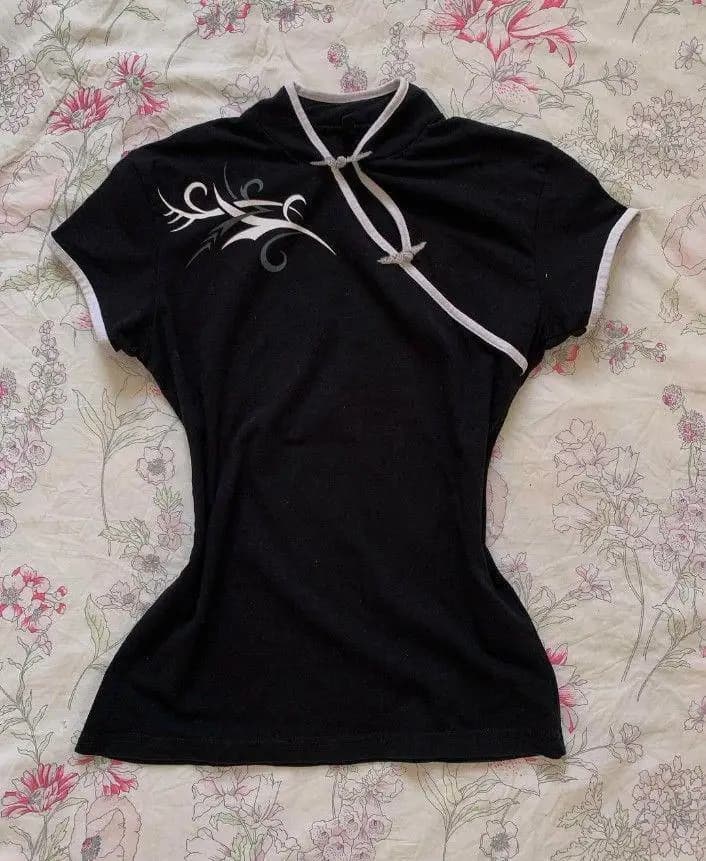 Gothique noir Punk élégant Blouse femmes à volants dos détail manches bouffantes coupe ajustée Style