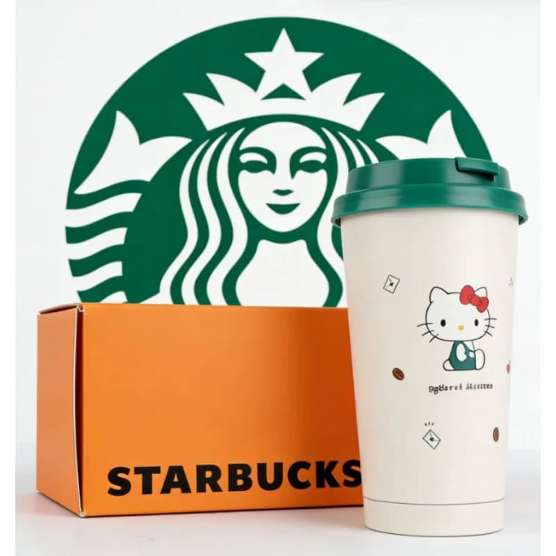Starbucks Nouvelle tasse à café en acier inoxydable Hello Kitty en collaboration, avec paille intégr