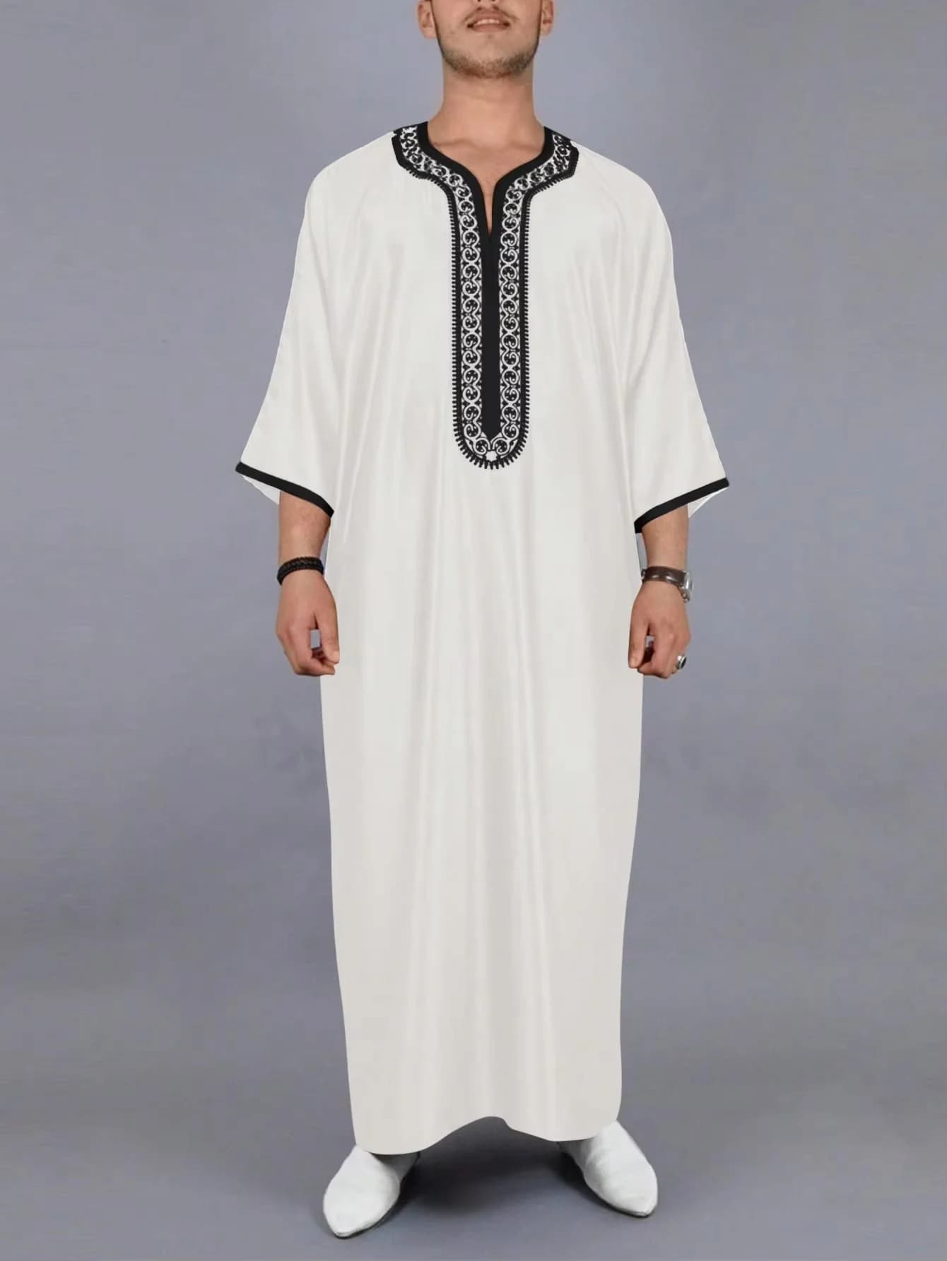 Robe pour hommes de style ethnique marocain, tenue formelle musulmane Eid al Fitr, robe pour hommes