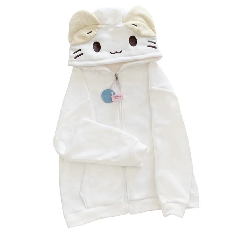 Masyumaro moelleux Fuwa Nyanko chat sweat à capuche zippé polaire vêtements d'extérieur hauts Anime