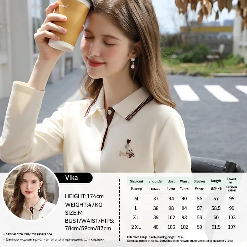 Je vous crois, T-shirt à manches longues et col Polo pour femmes, automne 2025, abricot, t-shirts dé