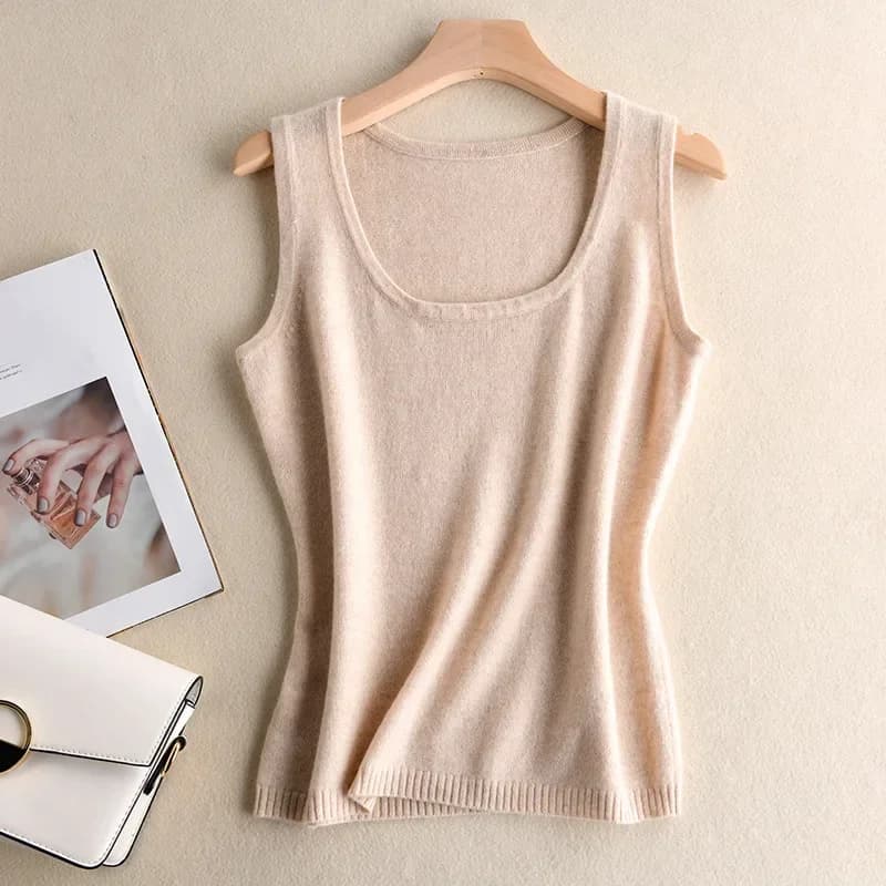 Camisole en cachemire et laine, haut tricoté avec col rond de couleur unie, chemise à bascule en lai