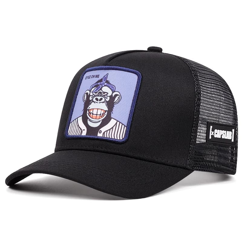 Eyelez on me – casquette de baseball de dessin animé singe souriant, casquette en maille Hip hop de