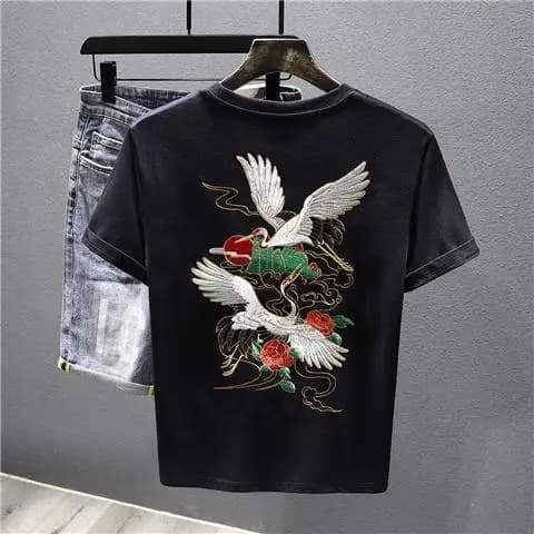 Tendance nationale T-shirt à manches courtes hommes 2025 nouveau T-shirt brodé haut décontracté d'ét