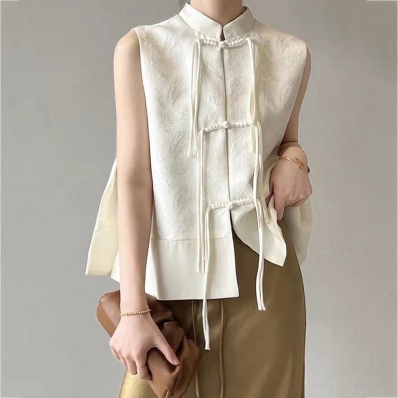 Mode chinois Tang Style haut Sexy sans manches chemise pour femme vêtements traditionnels chinois Ja