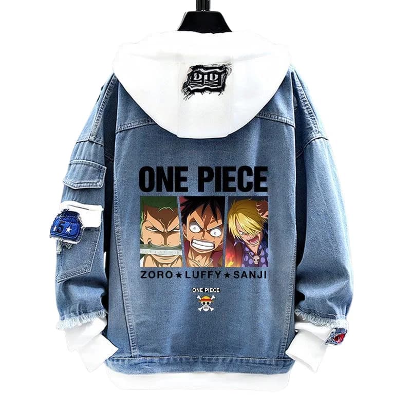 Une pièce dessin animé Denim veste personnalité créative garçons filles Couples printemps et automne