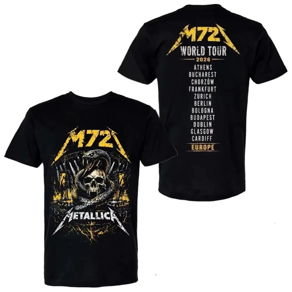 T-shirt Metallica M72 World Tour 2026 Merch 100% coton unisexe pour hommes et femmes, t-shirt de hau