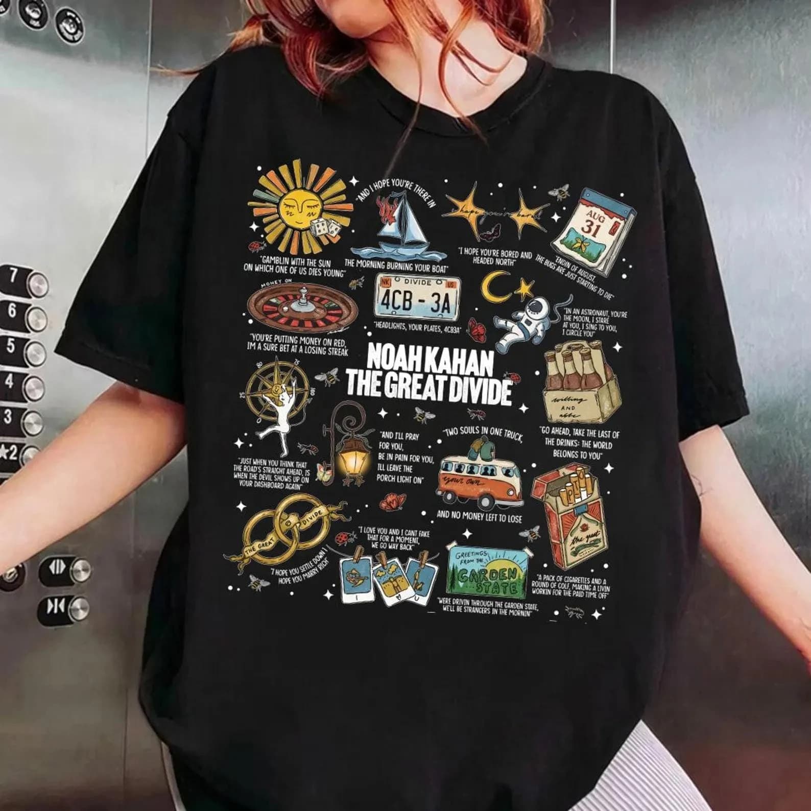 T-shirt imprimé Noah Kahan The Great Divide Lyrics, en coton, surdimensionné, à la mode, pour hommes