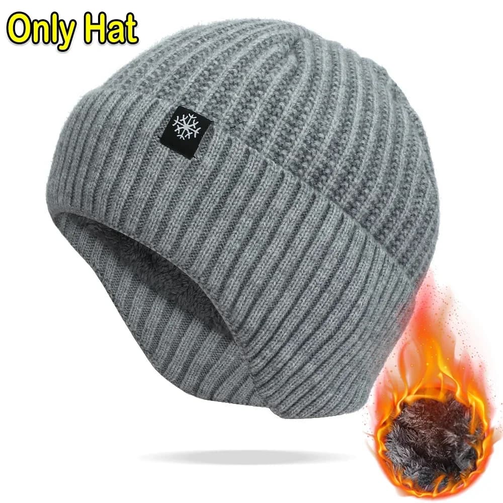 Chapeau tricoté d'hiver pour hommes en plein air avec capuche d'oreille chaude en velours chapeau in