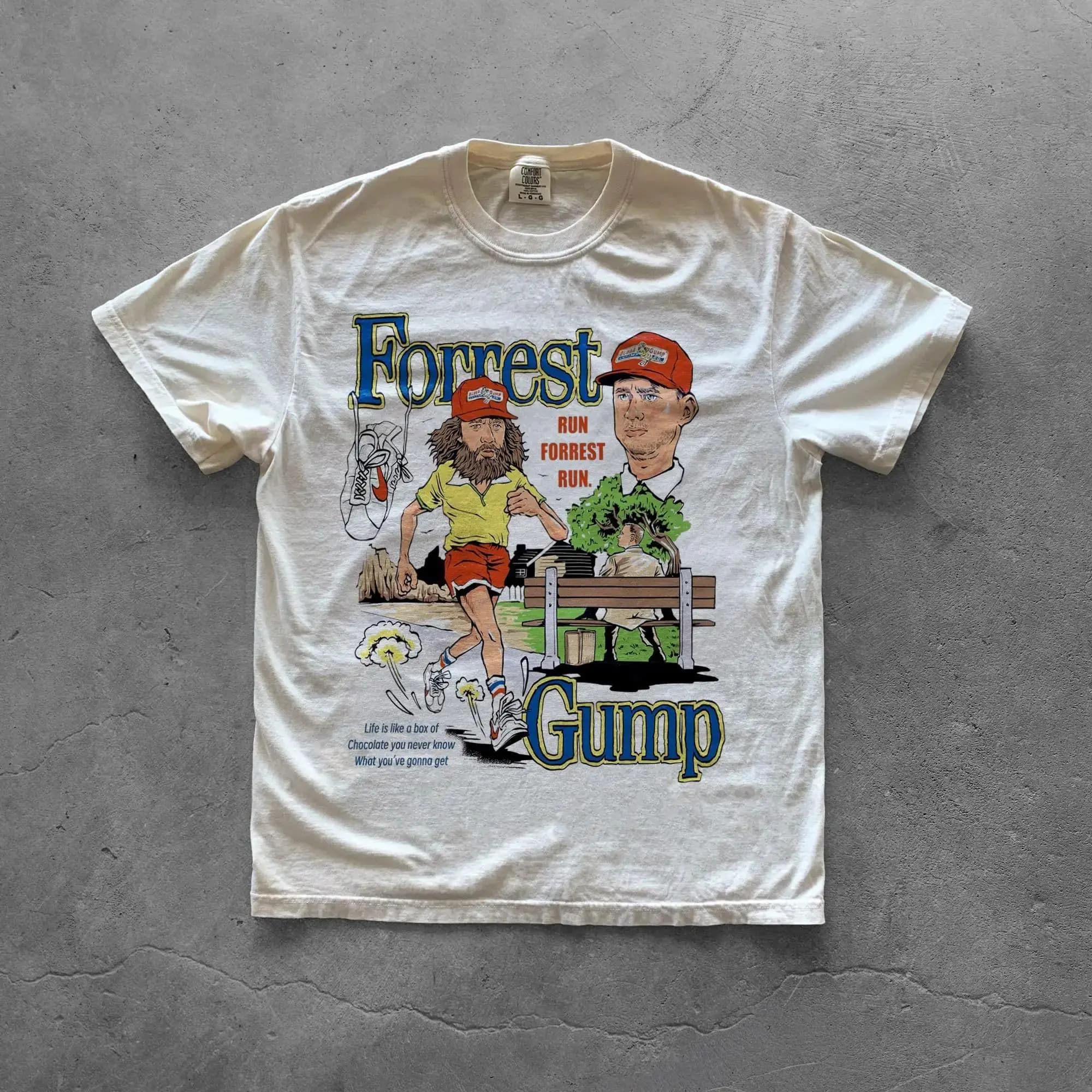 T-shirt rétro Y2k, T-shirt sur le thème du film Forrest Gump, T-shirt à motif teinté, T-shirt imprim