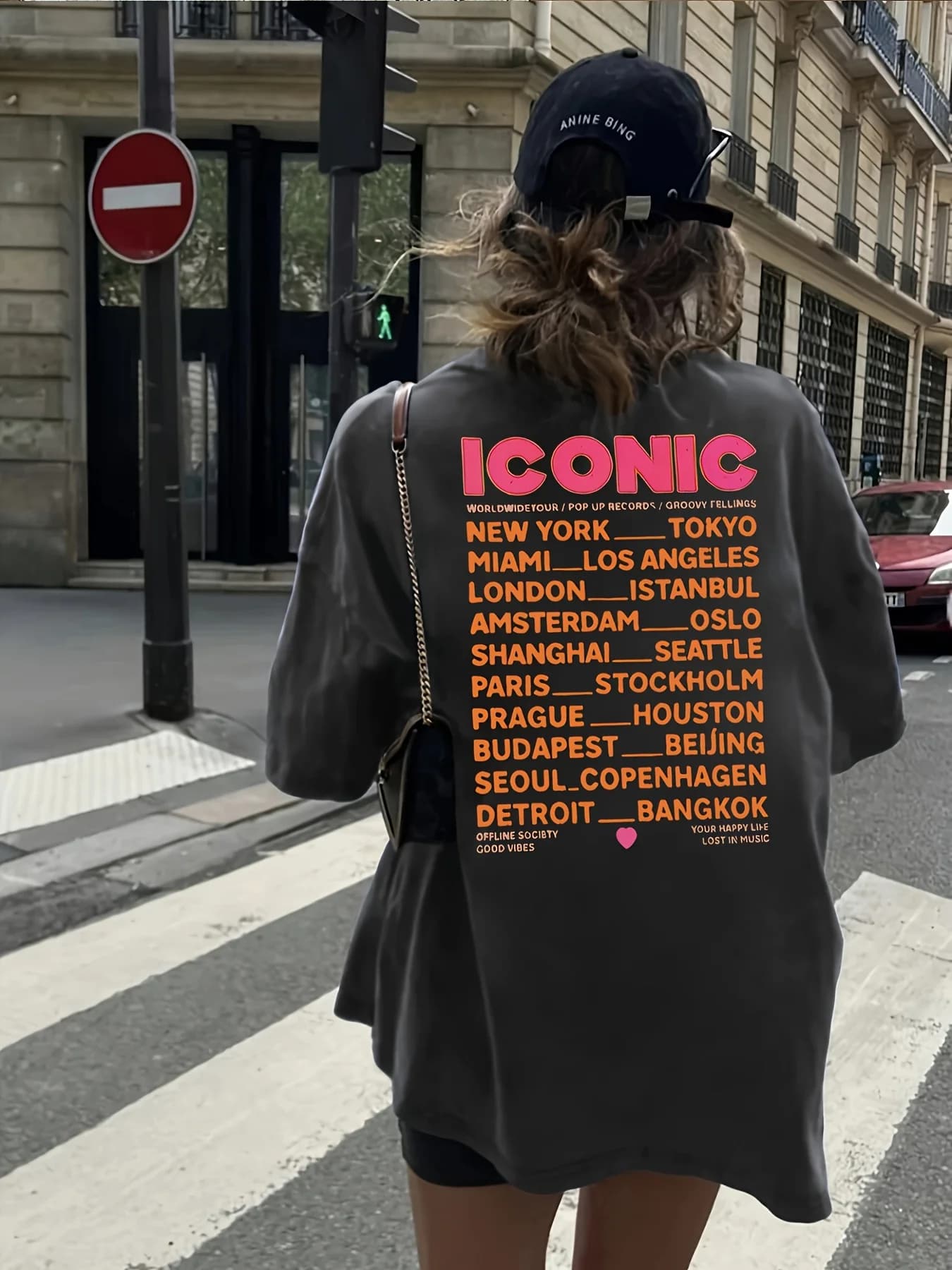 T-shirt imprimé Iconic World Tour à manches courtes et col rond, haut décontracté printemps/été, vêt