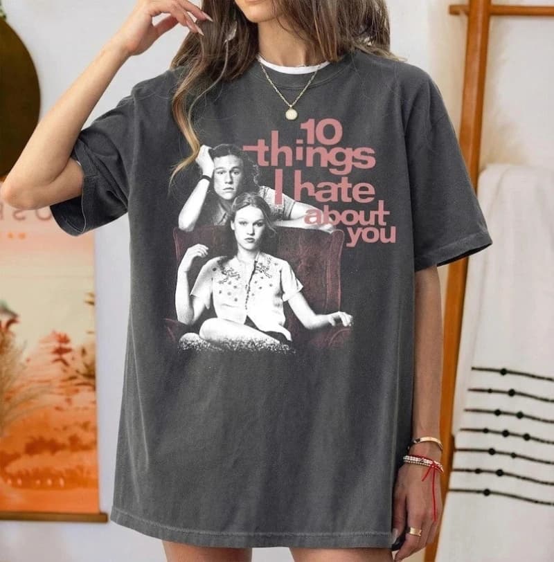 T-shirt « Ten Things I Hate About You », T-shirt rétro Heath Ledger, décontracté, ample, en pur coto