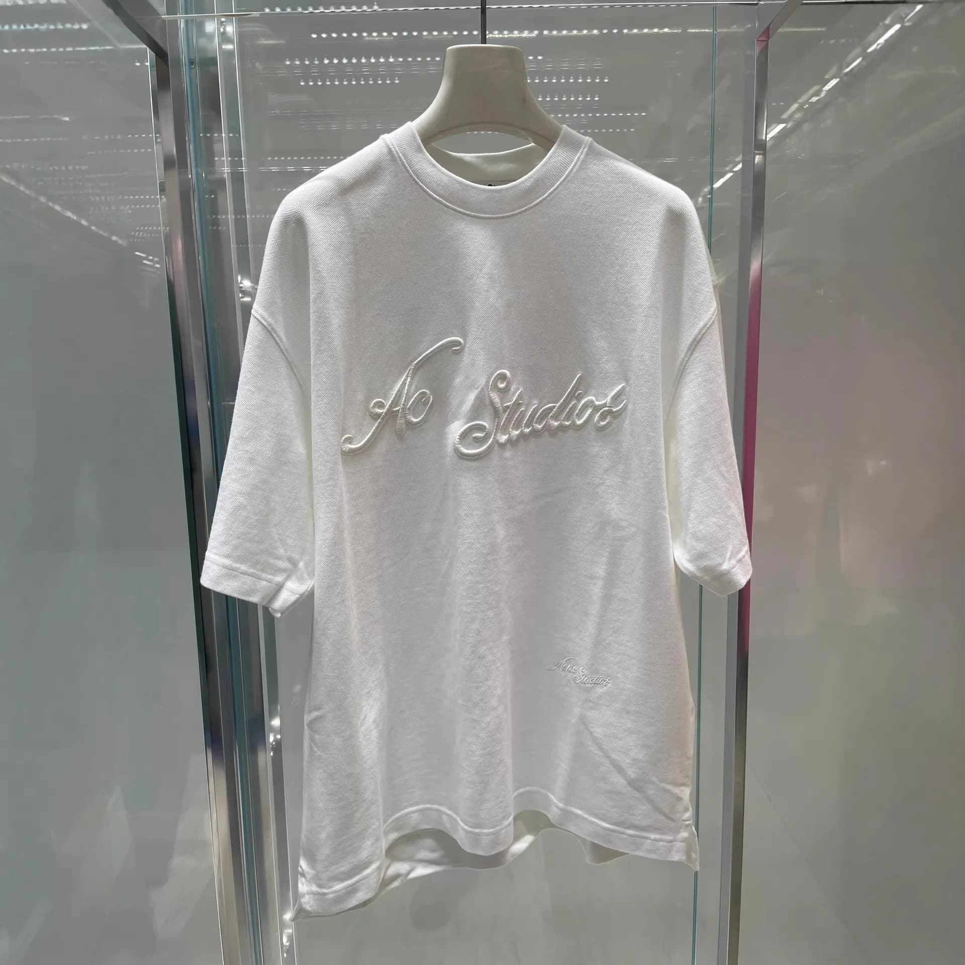 T-shirt unisexe en coton biologique avec logo brodé 3D, style streetwear, coupe confortable, col ron