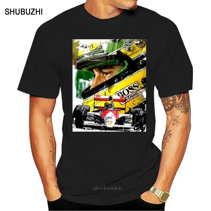 T-shirt en coton pour homme, estival et à la mode, imprimé avec des œuvres d'art AYRTON SENNA, taill