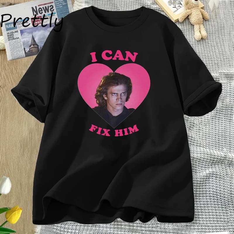 Je peux réparer le t-shirt coeur rose décontracté coton graphique imprimé t-shirt à manches courtes