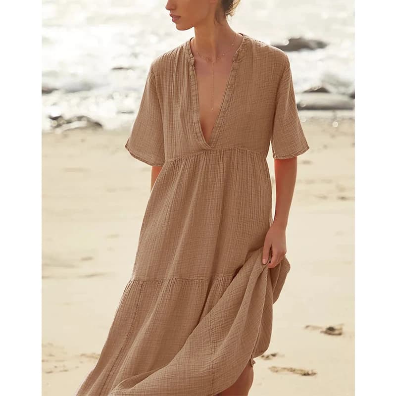 Original Mousseline 100% coton gaze élégante et jolie robes pour femmes Sexy col en v longue robe de