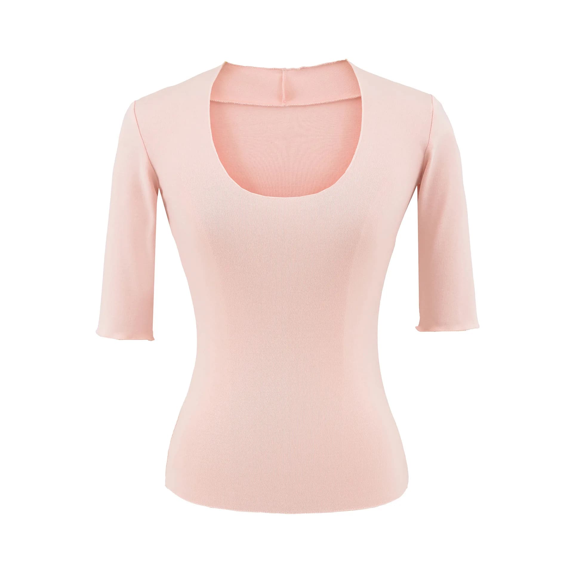 T-shirt à manches longues en coton et élasthanne pour femme, col en U, coupe ajustée, polyvalent, co