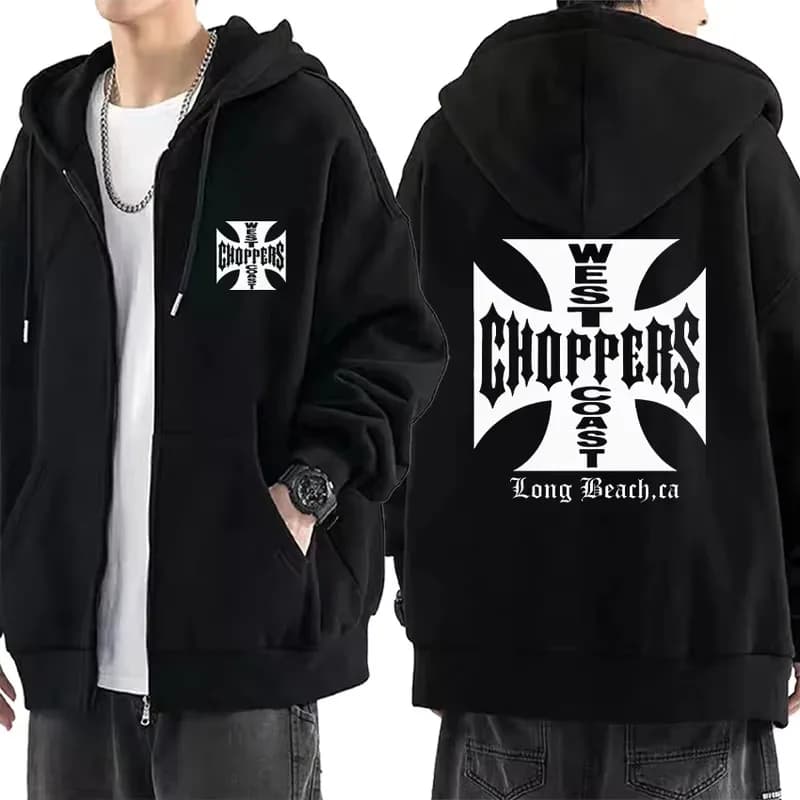 Sweat à capuche imprimé rétro West Coast Choppers Paul Walker pour homme, veste hip-hop zippée, stre
